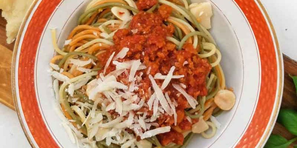 vegansk bolognese med krydret spaghetti nem mad fra bonzo måltider